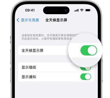 环江苹果15预约维修分享iPhone15如何设置全天候显示屏幕可见 